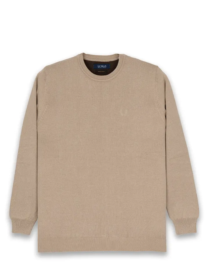 پلیور کرم یقه گرد ساده